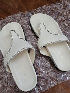 NWOT Anthropologie Cream Leather Slide Sandals